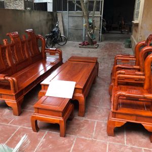 Bộ bàn ghế gỗ hương đá cột 12cm bộ 6 món (1 đoản dài, 2 ghế, 1 bàn, 1 đôn cao, 1 đôn nhỏ)