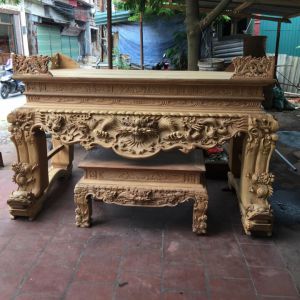Sập thờ gỗ gụ (dài 217cm, sâu 107cm, cao 127cm) + chân 22cm hàng VIP