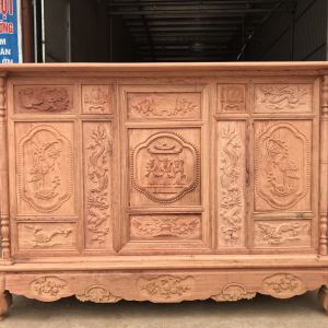 Tủ thờ gỗ gụ (dài 197cm, sâu 81cm, cao 127cm) cánh cong