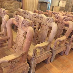 Bộ bàn ghế minh quốc đào tay 10 gỗ hương vân bộ 6 món (1 đoản, 2 ghế, 1 bàn, 2 đôn) sơn PU tặng 1 kính bàn 1 kính đôn