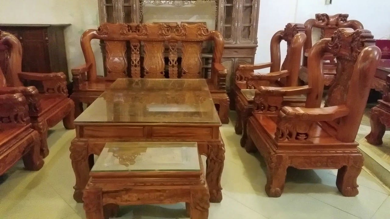 Bộ bàn ghế minh quốc voi tay 12 gỗ hương đá bộ 6 món (1 đoản, 2 ghế, 1 bàn, 2 đôn)