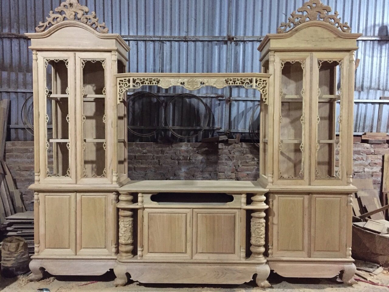 Tủ 2 tầng 240cm gỗ hương Lào